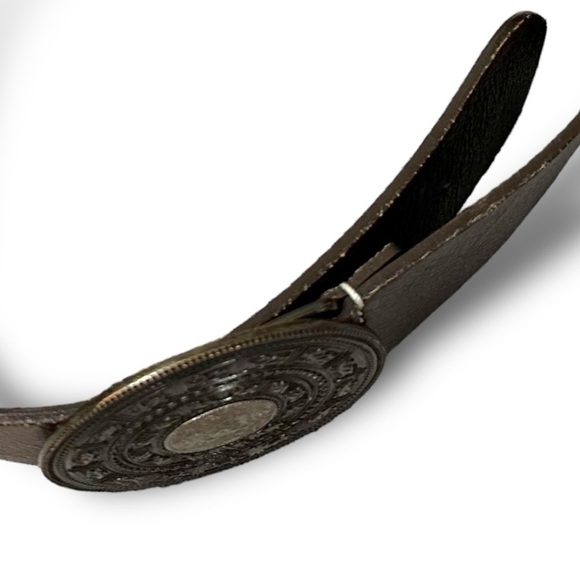 Chico’s Bohemian Medallion Beaded Brown Leather Belt Small 38.5” Coastal Boho - Picture 3 of 13